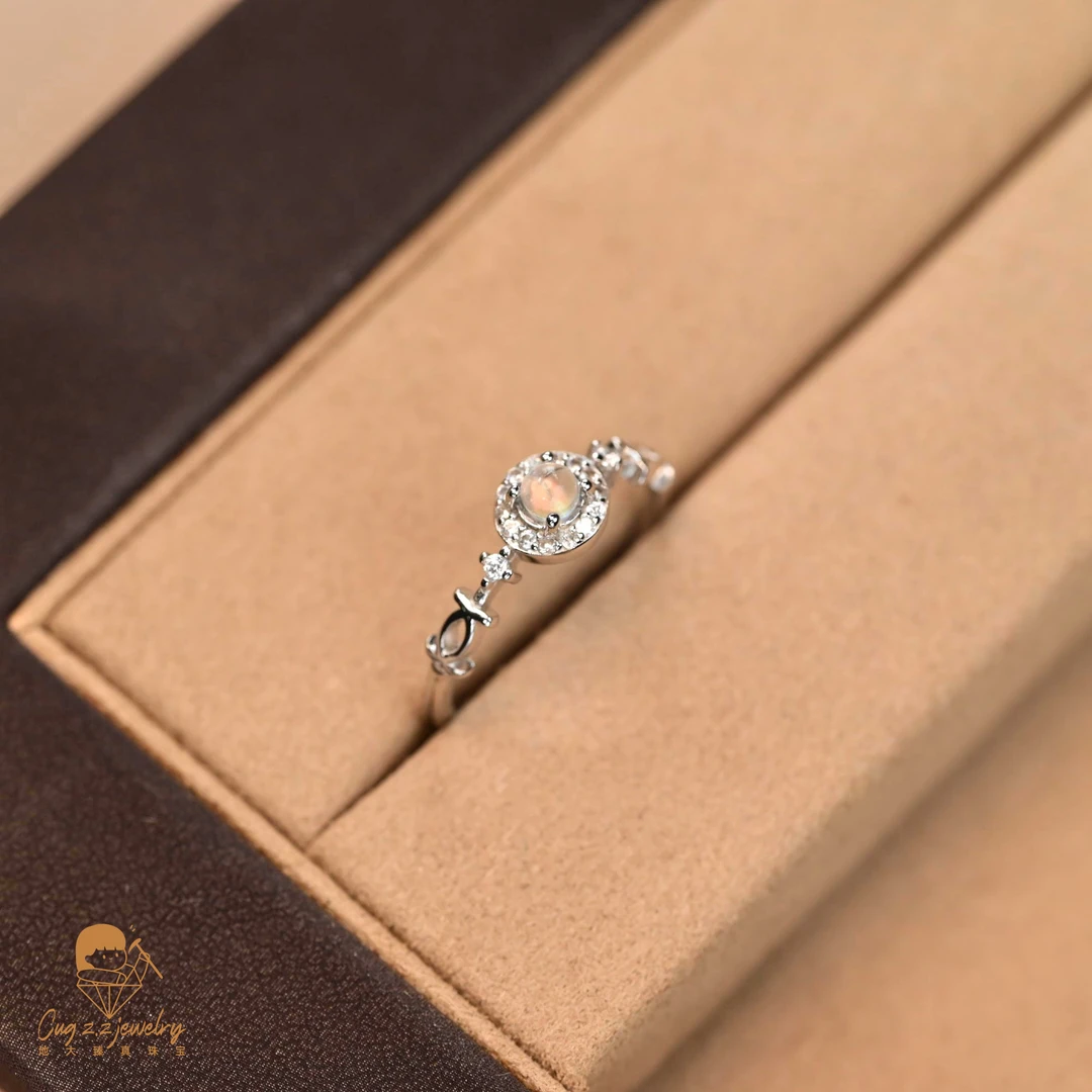 天然月光石马岛月光彩虹月光石珠宝戒指925银