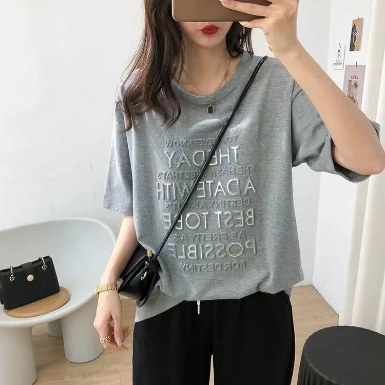 6671 GZC1韩版宽松短袖t恤女夏装新款网红洋气半袖上衣ins潮