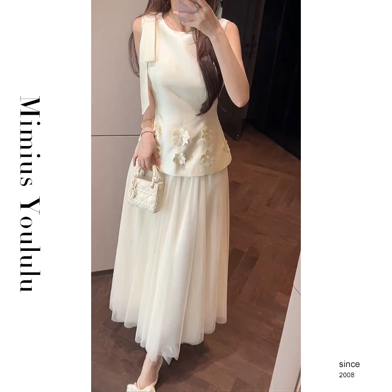 【mimius】七七 富家千金感立体花朵无袖背心连衣裙 G05159