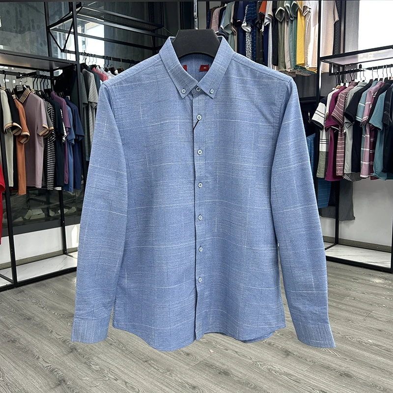 清爽舒适休闲时尚男士扣领长袖衬衫春修身打底寸衫上衣Y4D0311