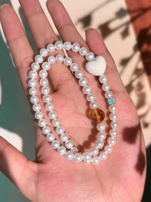 猛犸牙爱心双圈手串亮皮极光