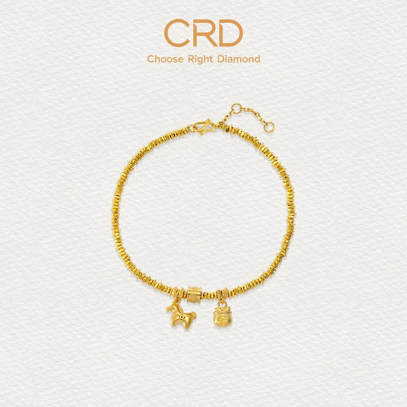 CRD克徕帝马上来财足金手链铜钱小马足金999亮闪碎金手串三金送礼