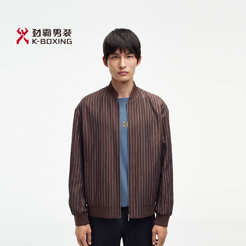 K-boxing/劲霸男装秋季棒球领亚麻褶皱纹工艺夹克外套男|BKDE1105