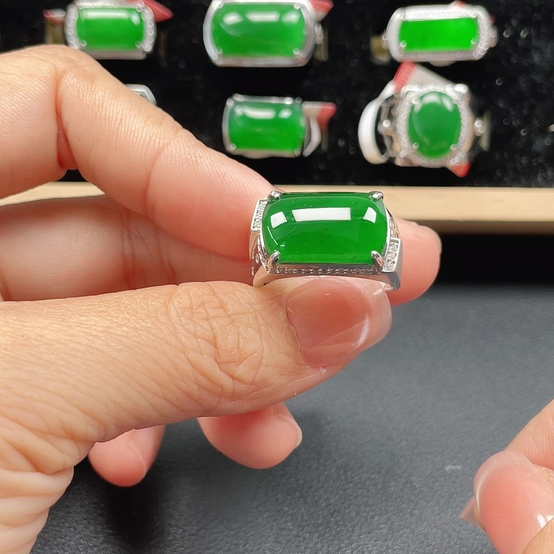 翡翠银S925镶嵌戒指没运费险男戒4085