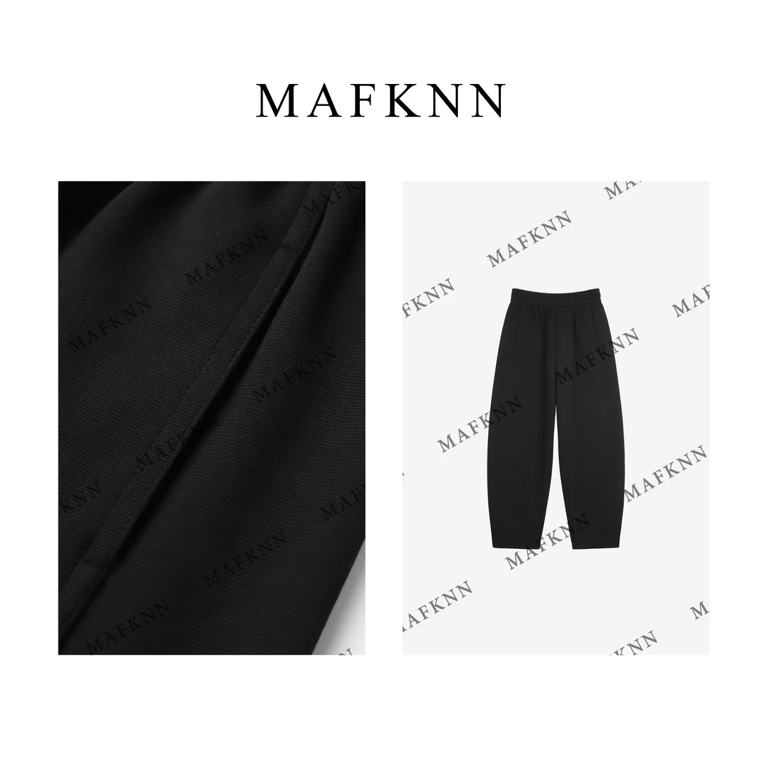 MAFKNN/玛肯时尚休闲简约纯色百搭松紧腰休闲裤MK11752