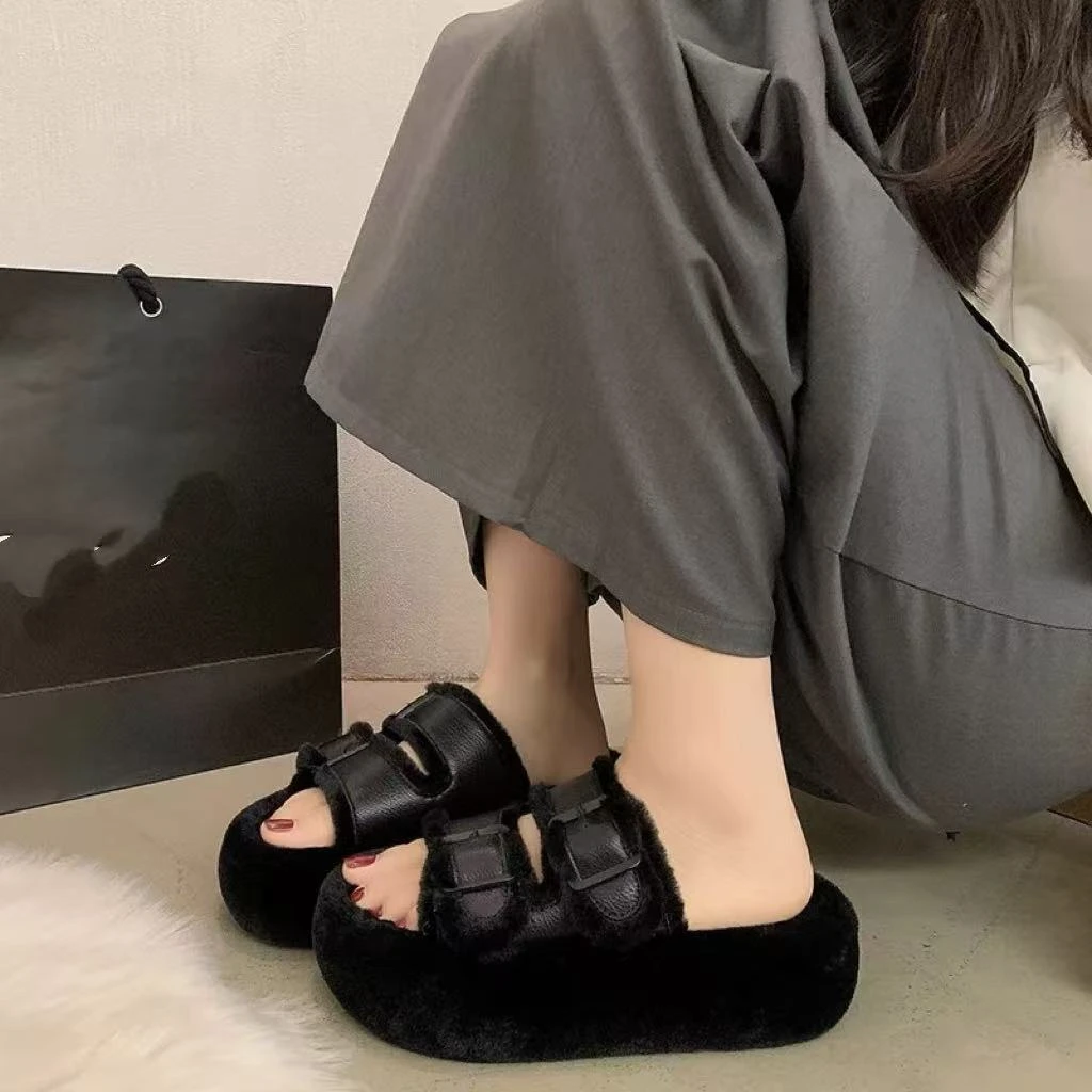 1919-XZ黑色休闲毛拖鞋