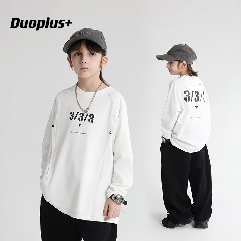 多加潮牌童装儿童字母长袖T恤2025春装新款男童时髦中大童打底衫