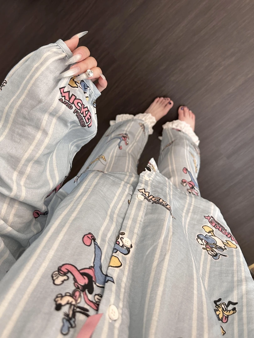 甜美少女卡通米奇唐老鸭睡衣女春秋2025新款长袖长裤套装家居服女