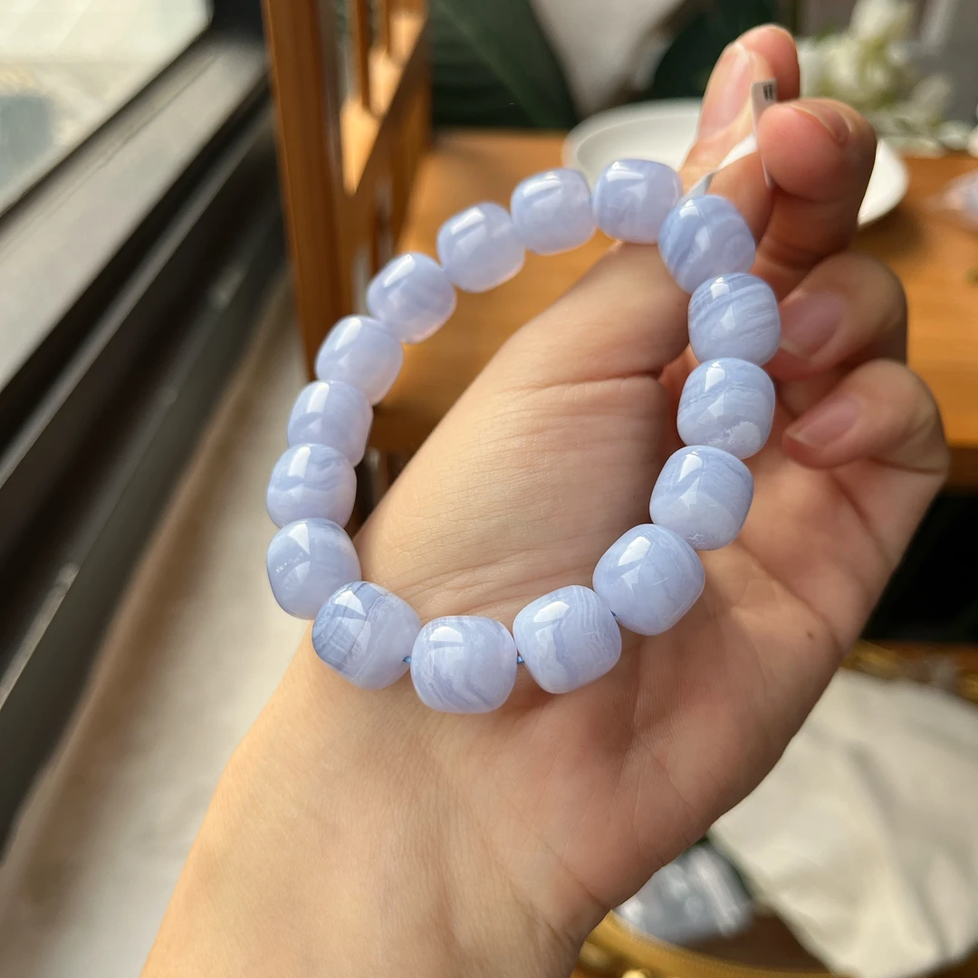 【郭老师】约11*12mm蓝纹玛瑙大颗粒桶珠单圈手串