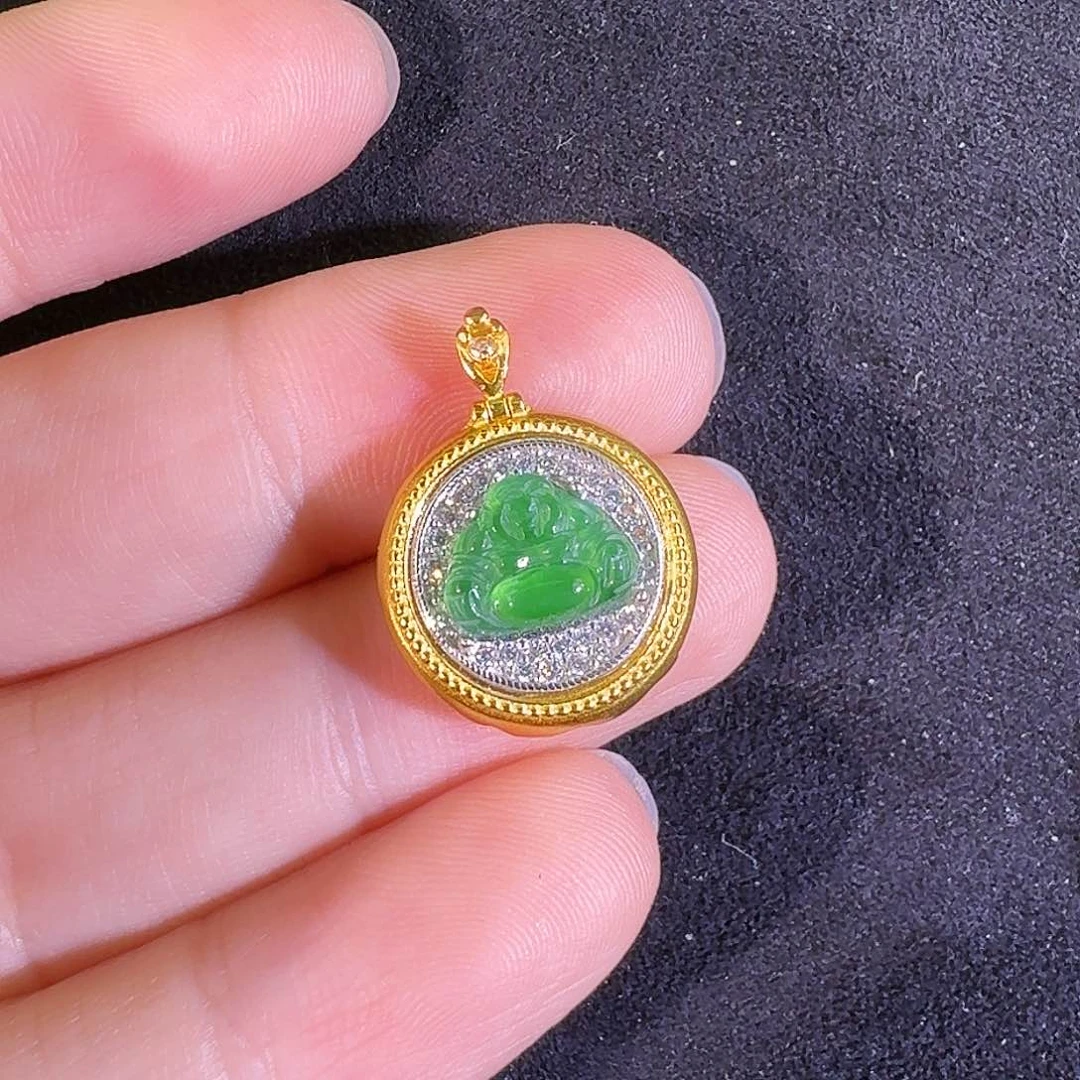 翡翠吊坠(不含链)银S925镶嵌佛公