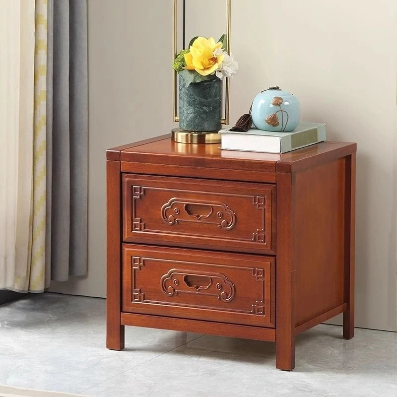 实木床中式现代简约床头柜雕花收纳免安装家用小柜子儿童床床头柜