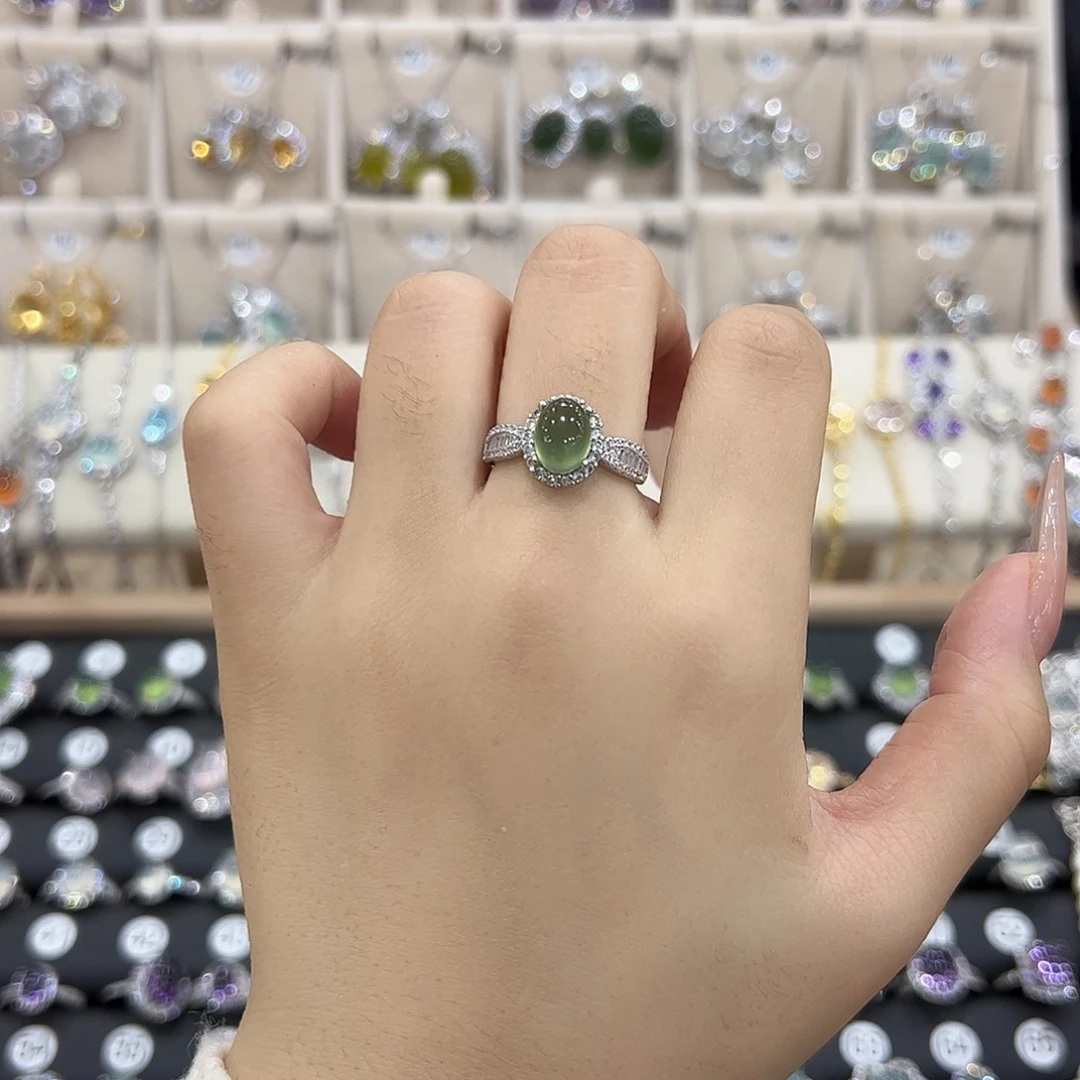 蛇纹石玉银S925镶嵌戒指经典小蛮腰