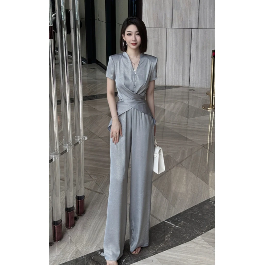 干练气质女装套装夏季2025新款冷淡系高级感时尚阔腿裤职业两件套