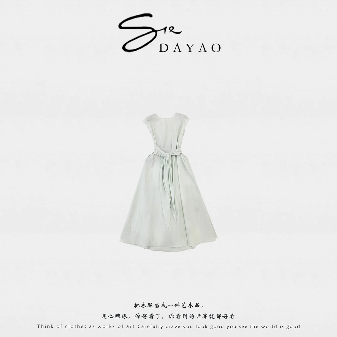 「DAYAO」25s夏季时尚设计感气质圆领绑带收腰显瘦连衣裙 WYS25480