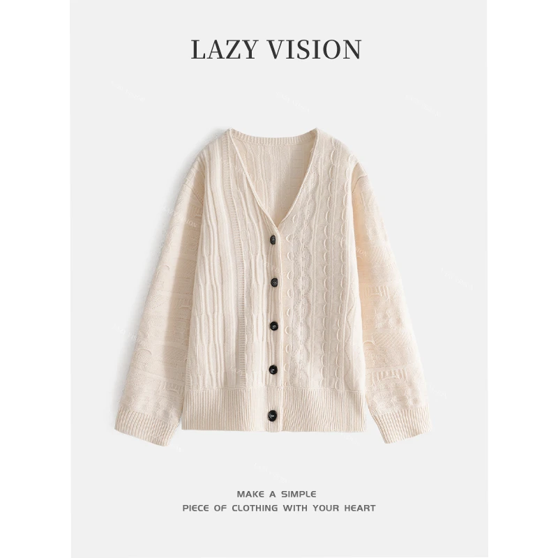 LAZYVISION*羊毛V领重工针织开衫毛衣ZMD-31237