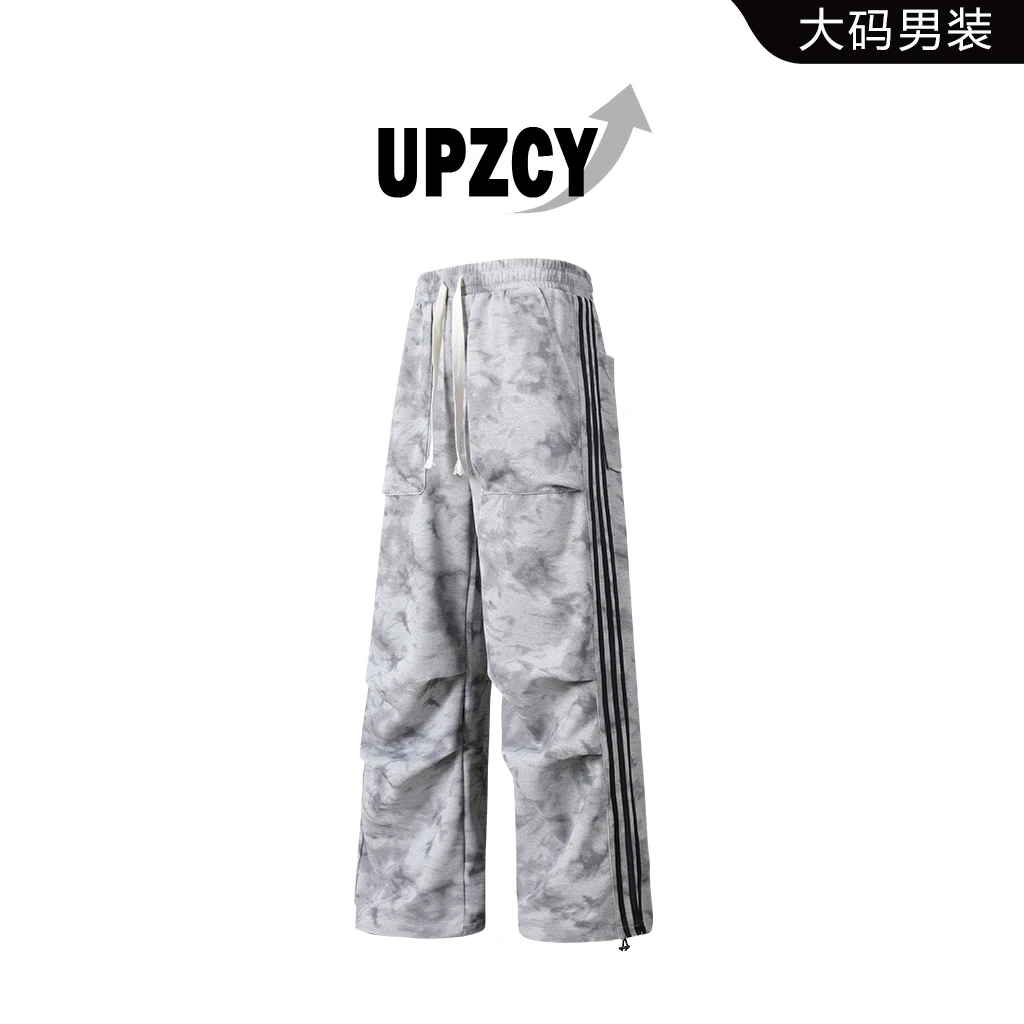 UPZCY夏季美式条纹扎染直筒裤男士宽松休闲百搭休闲裤高级感男装