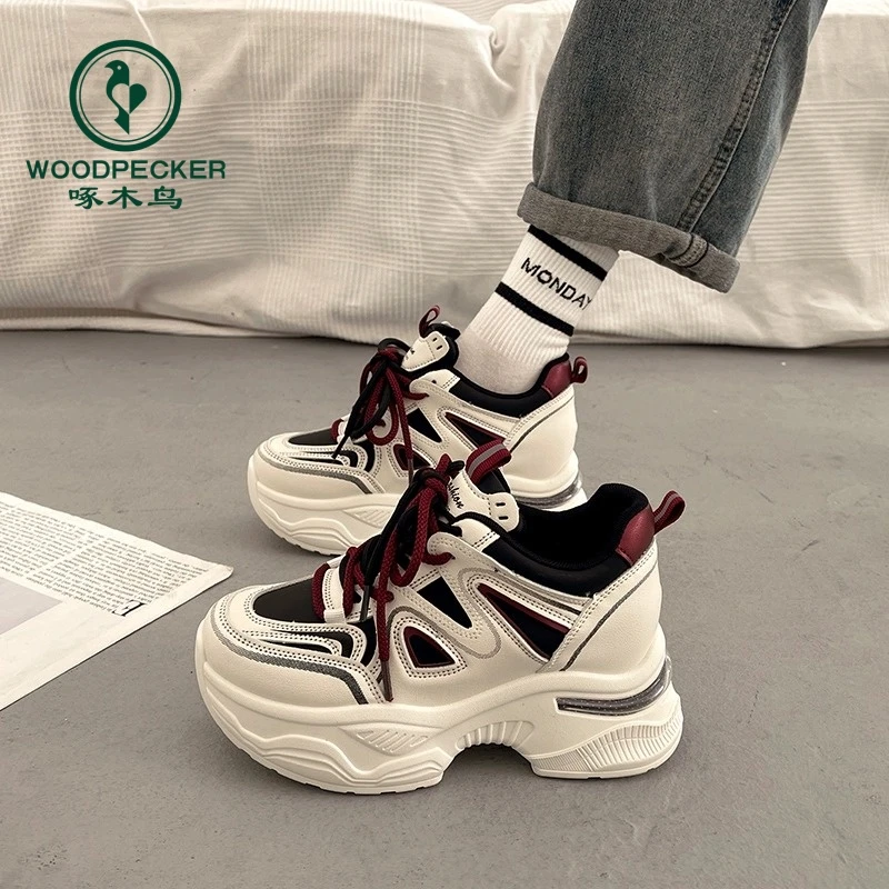 啄木鸟 厚底老爹鞋女小个子增高8CM春秋款2025新款炸街运动休闲鞋