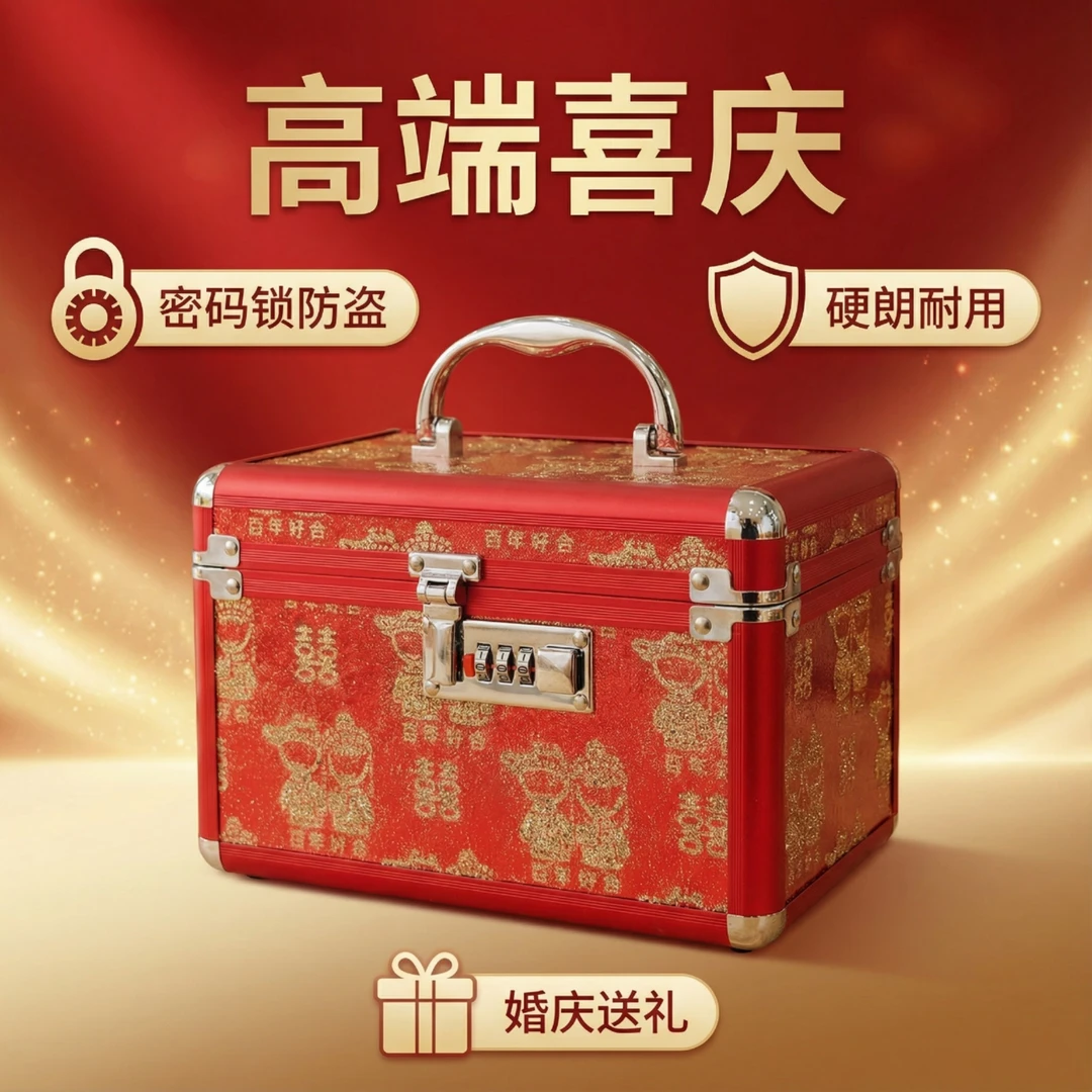 铝合金烫金密码箱 订婚礼金盒彩礼箱结婚用品可收纳首饰