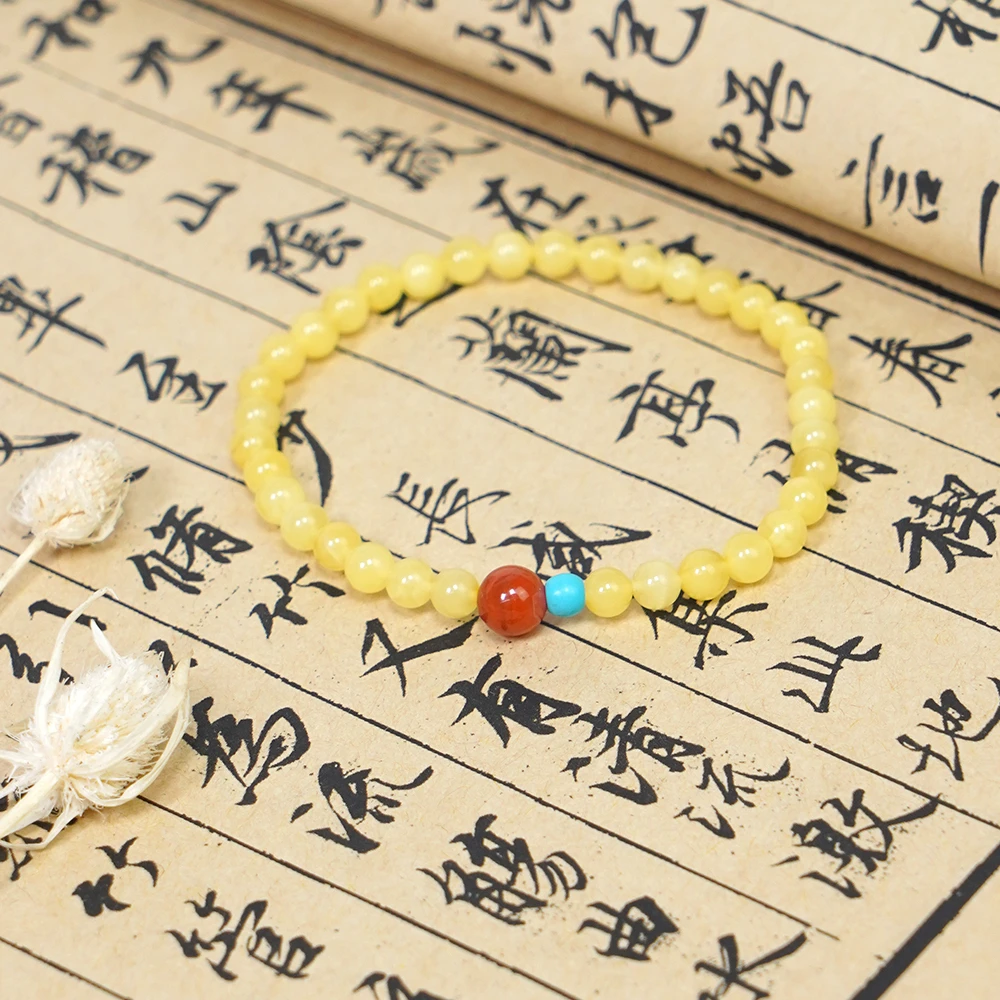 天然蜜蜡小米珠单圈南红高级感简约叠戴手串QF-A197