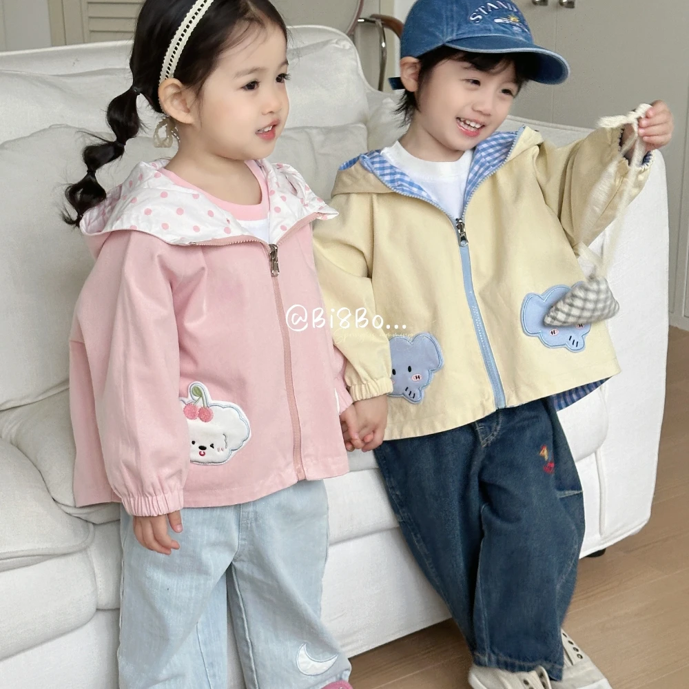bi8bo春季新款儿童上衣休闲男宝女宝洋气印花纯棉双面穿外套31122