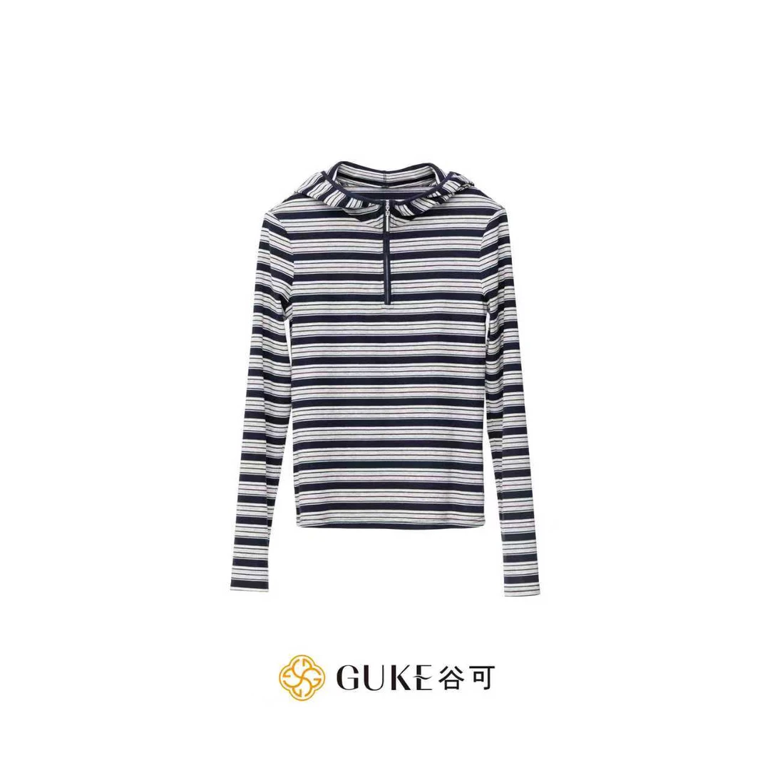 GKE/谷可C1081连帽休闲日常百搭条纹针织衫