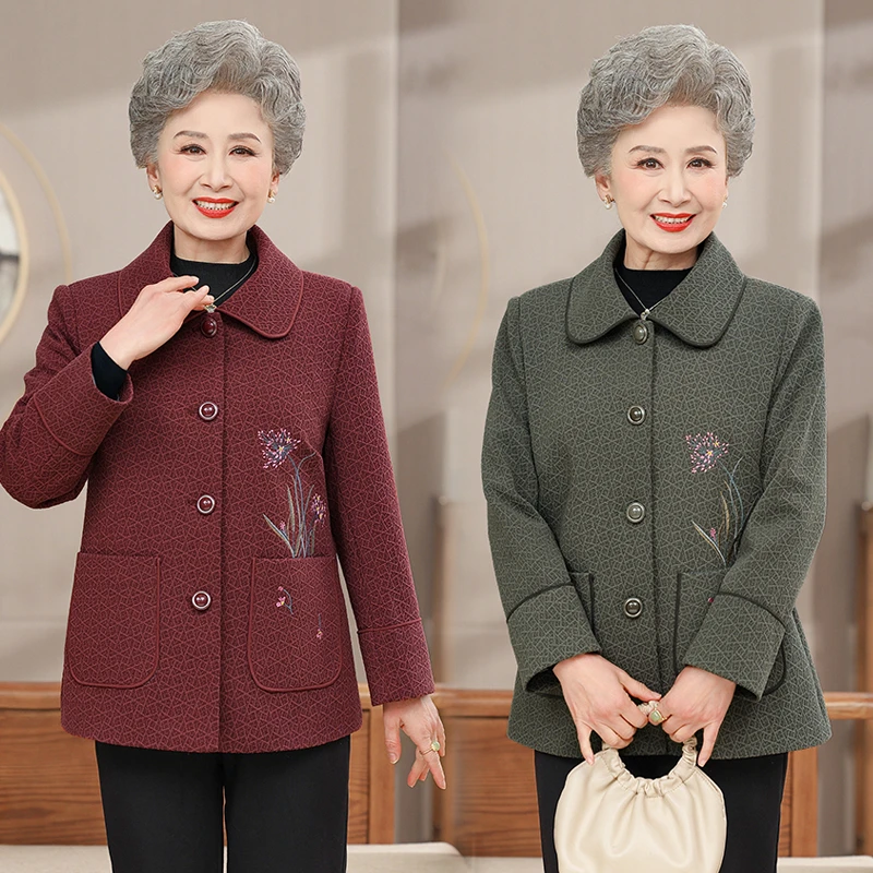 803妈妈装春秋款外套中老年纽扣开衫上衣外套奶奶气质显瘦外套