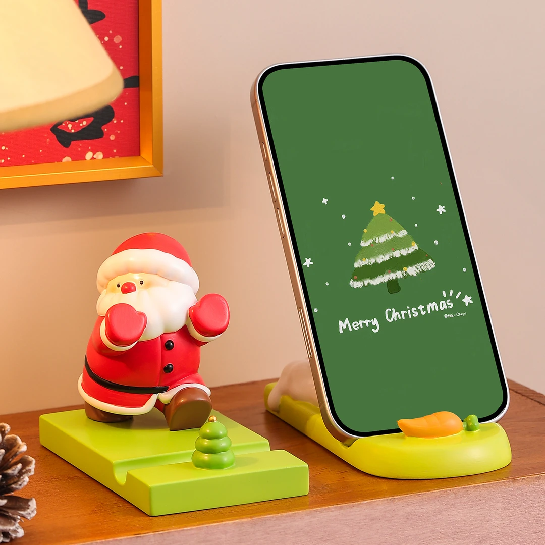 圣诞老人手机支架桌面摆件办公室工位装饰品圣诞节送女生实用礼物