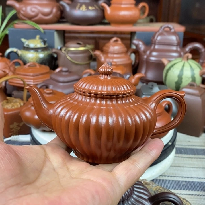 紫砂茶壶筋纹笑樱200cc原矿赵庄朱泥双十一特价