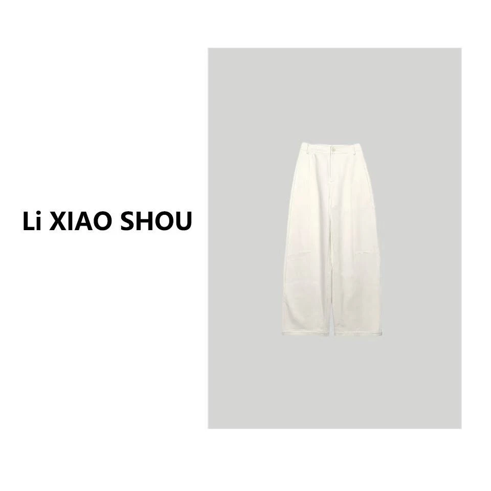李小瘦大码女装【月光独奏】新款休闲白色设计纯色长裤女时尚1702D