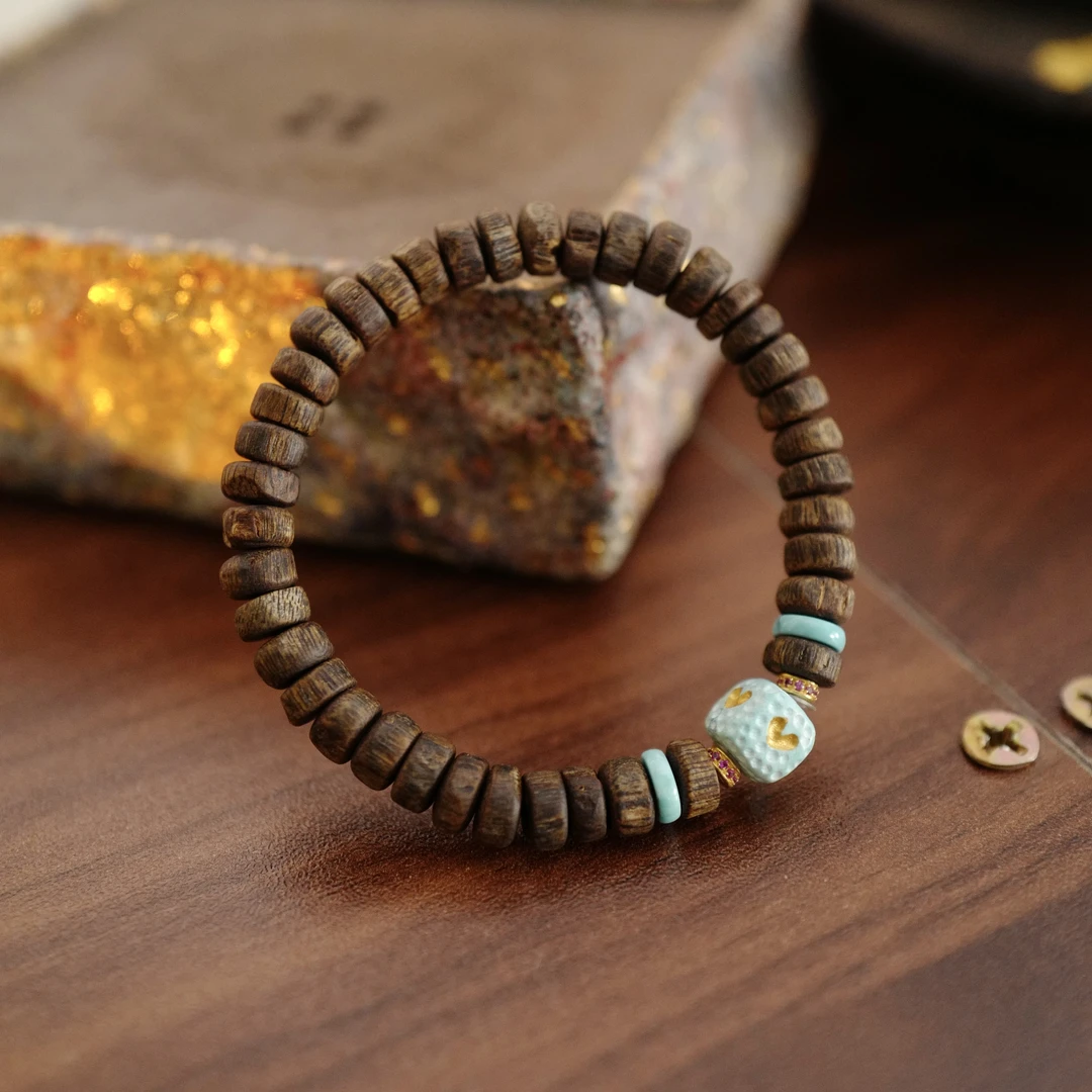 沉香【沉水级】18k奇楠沉香片片珠单圈手串 三 XK20252