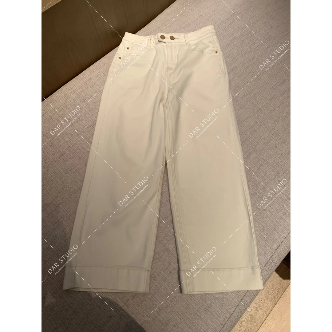 DAR STUDIO 【宽边白牛】2025春季新款九分阔腿时尚牛仔裤 18113