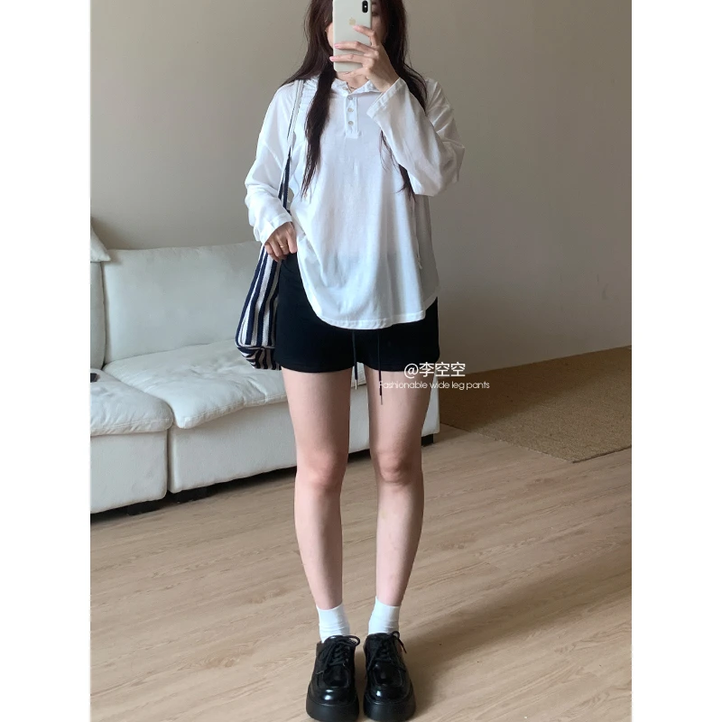 李空空【休闲短裤】黑色休闲短裤女运动风显瘦百搭灰色短裤卫裤