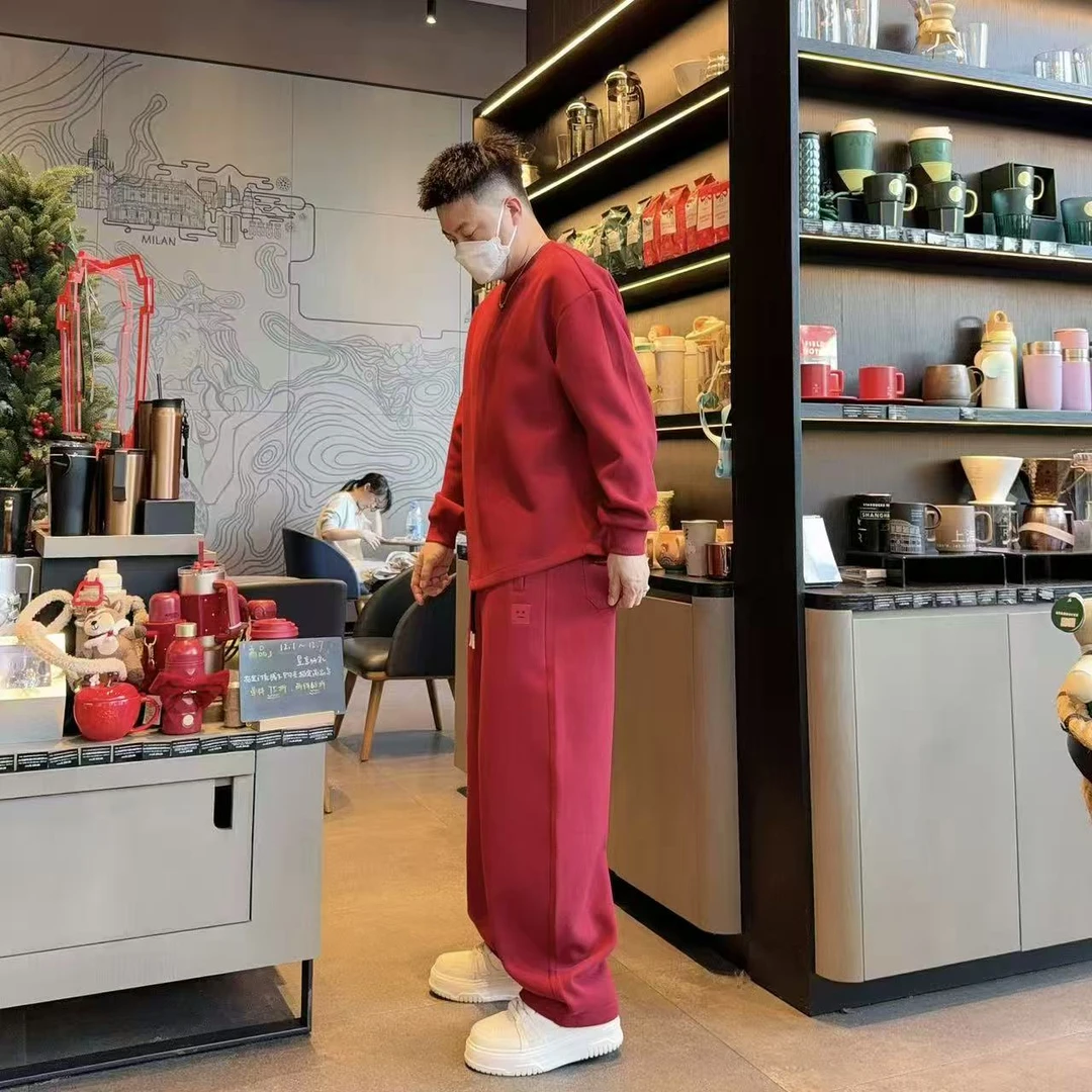 xy-37010-37011冬季加绒加厚哈伦阔腿直筒裤宽松百搭保暖休闲套装