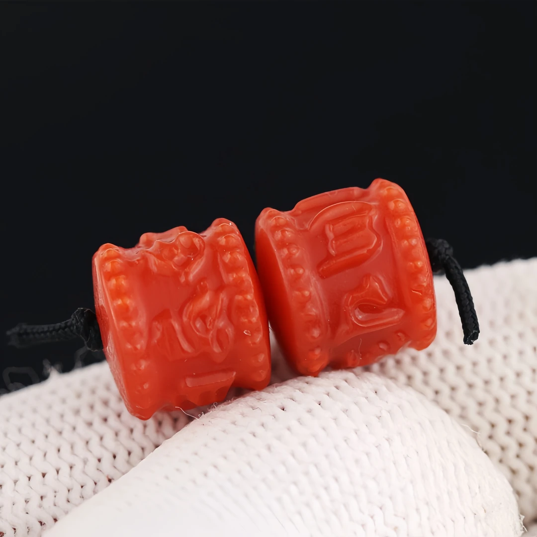 天然南红柿子红腰珠顶珠六字真言柿子红直切雕刻珠配饰单颗配珠