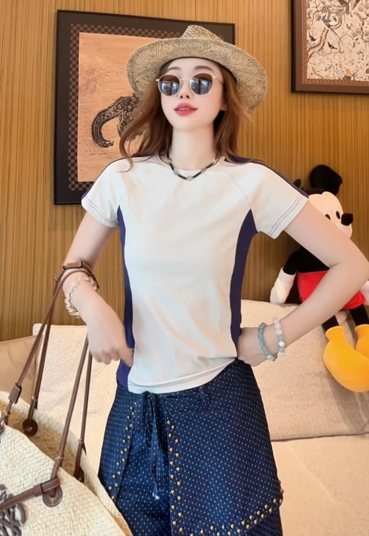 c3333 CC推荐 简约撞色拼接短袖t恤