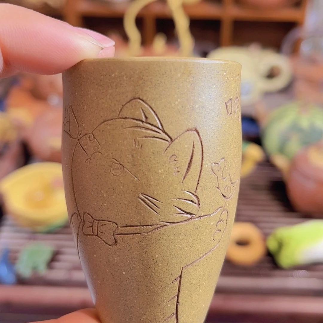 紫砂茶杯猫咪主人杯