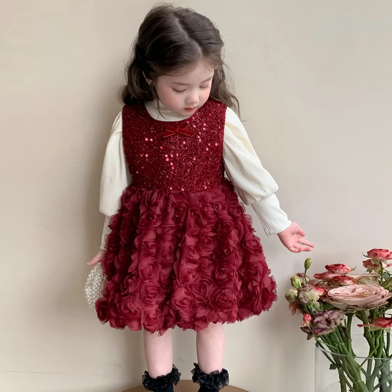 巴拉女童公主裙春秋款新款女童6岁生日礼服公主裙