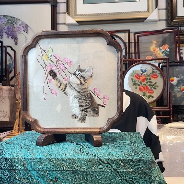 有机玻璃苏绣摆台胡桃木手工精工