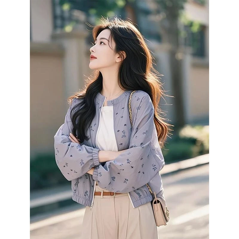 今年流行的夏装小香风韩系气质紫色独特超好看薄款防晒衣短外套女