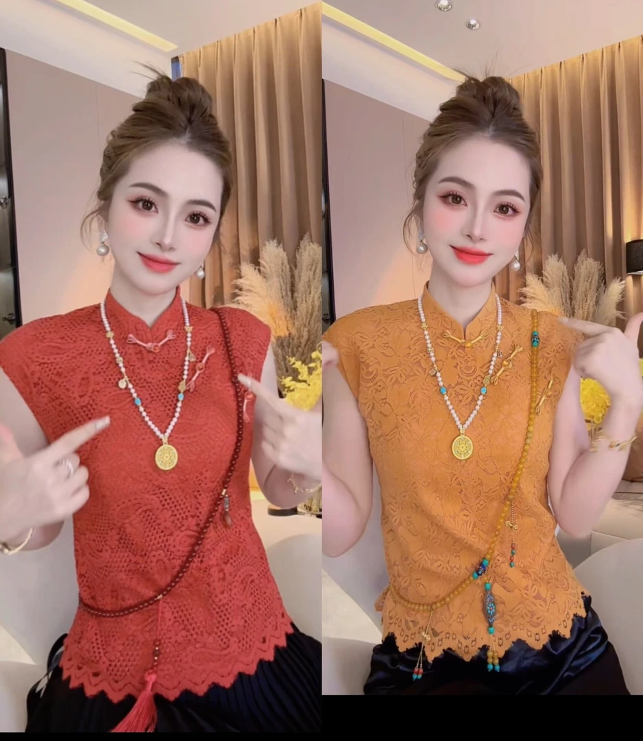 SS.studio/双双:“苏州烟雨”25款新中式时尚潮流蕾丝轻奢短袖上衣