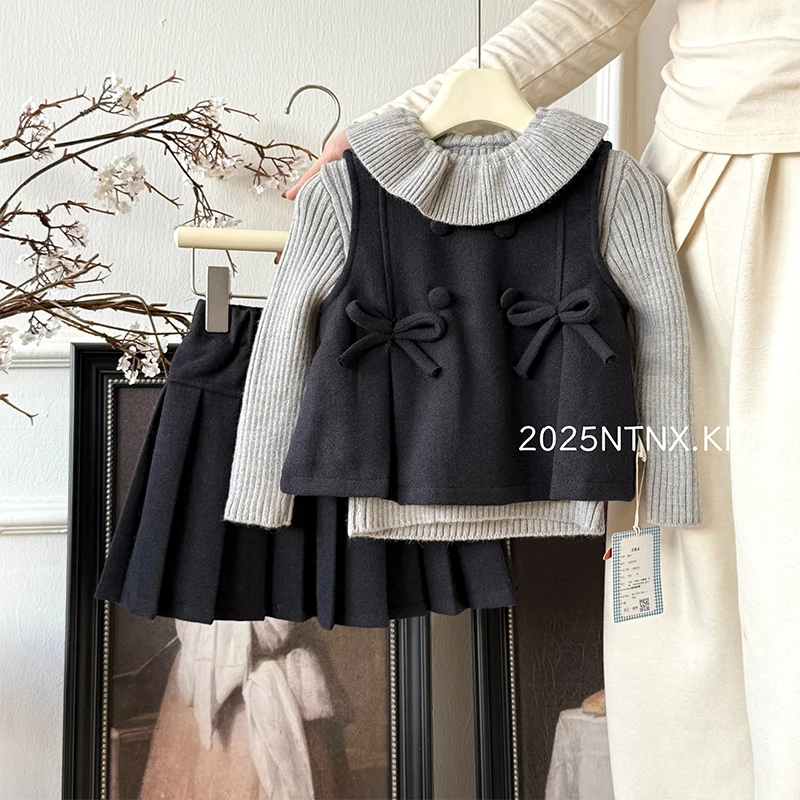 女童"质感超绝”毛呢加绒韩系儿童裙子三件套Q2501592-1