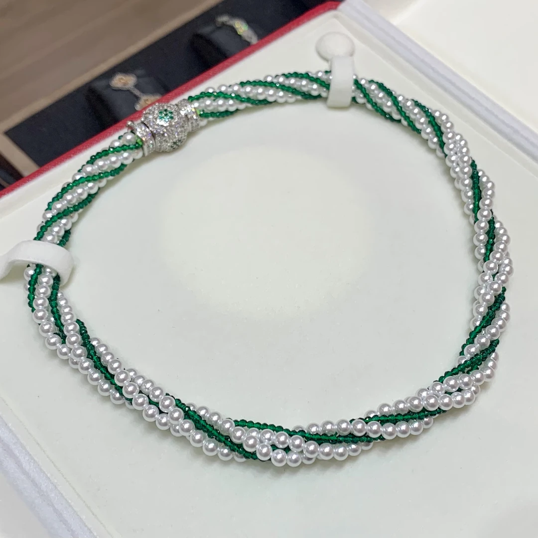 PREPEARL/沛芮 非金属合成锆石项链 设计款多层贝珠项链