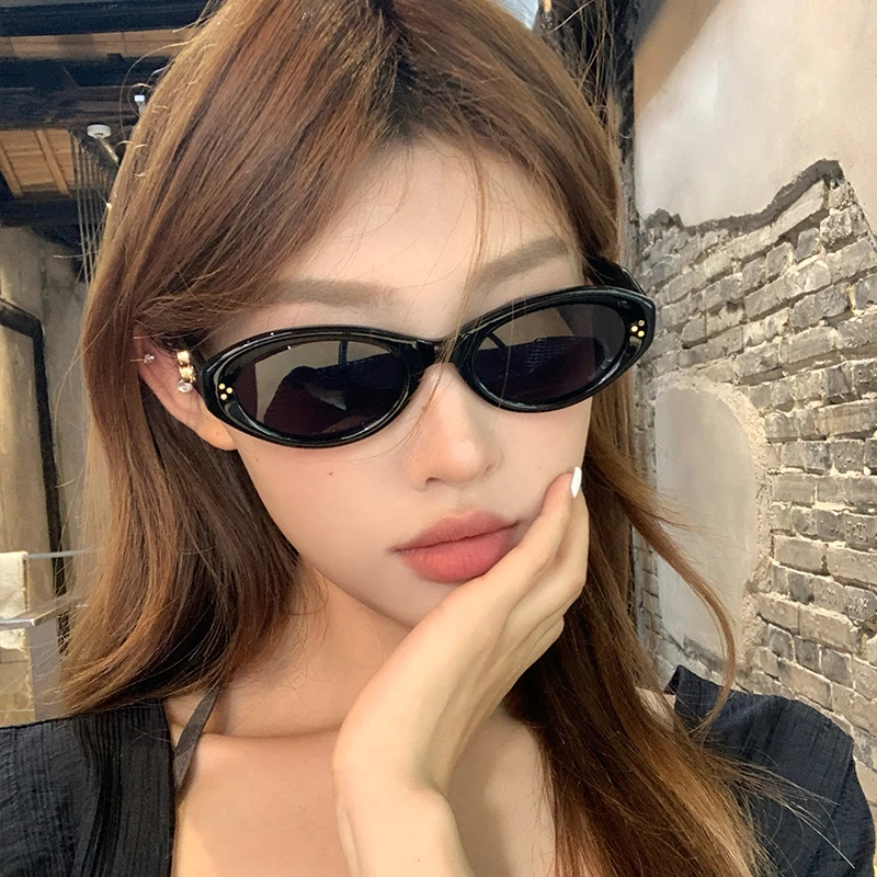 复古猫眼窄框太阳镜女款潮显小脸凹造型气质高级防晒防紫外线