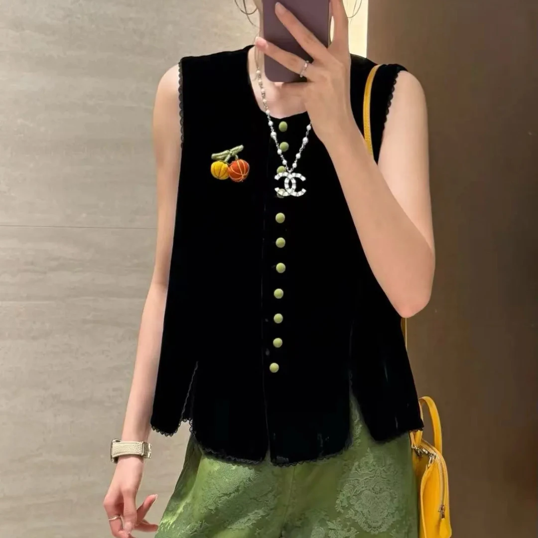 D999-3225【小南瓜】新中式国风丝绒马甲秋季新款高端气质马夹女