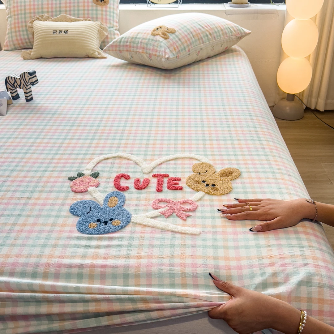 【朵罗塔】小兔兔伙伴水洗棉100%纯棉全棉床笠罩单件2025床垫保护罩
