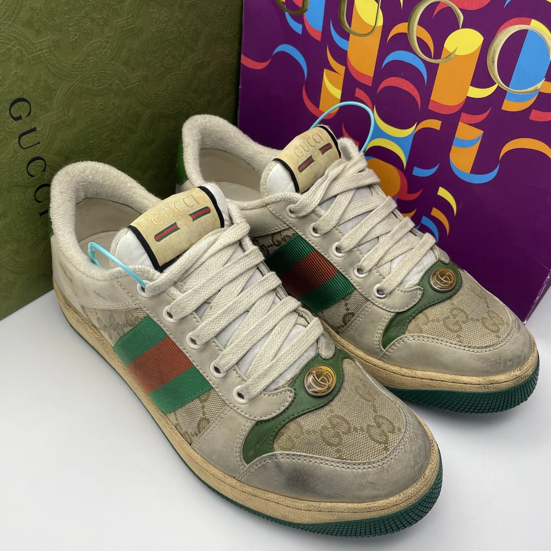 95新 GUCCI/古驰 40.5/42欧码/绿色做旧时尚休闲经典脏脏鞋