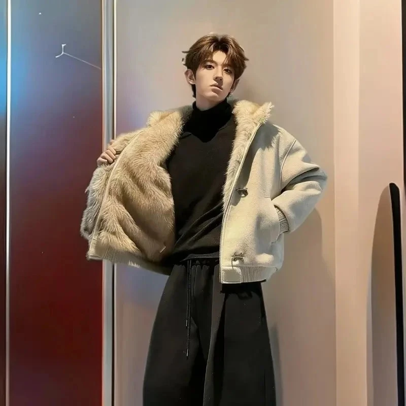 【飞机扣座山雕】美式哈灵顿毛领棉服男百搭立领夹克棉衣情侣款外套