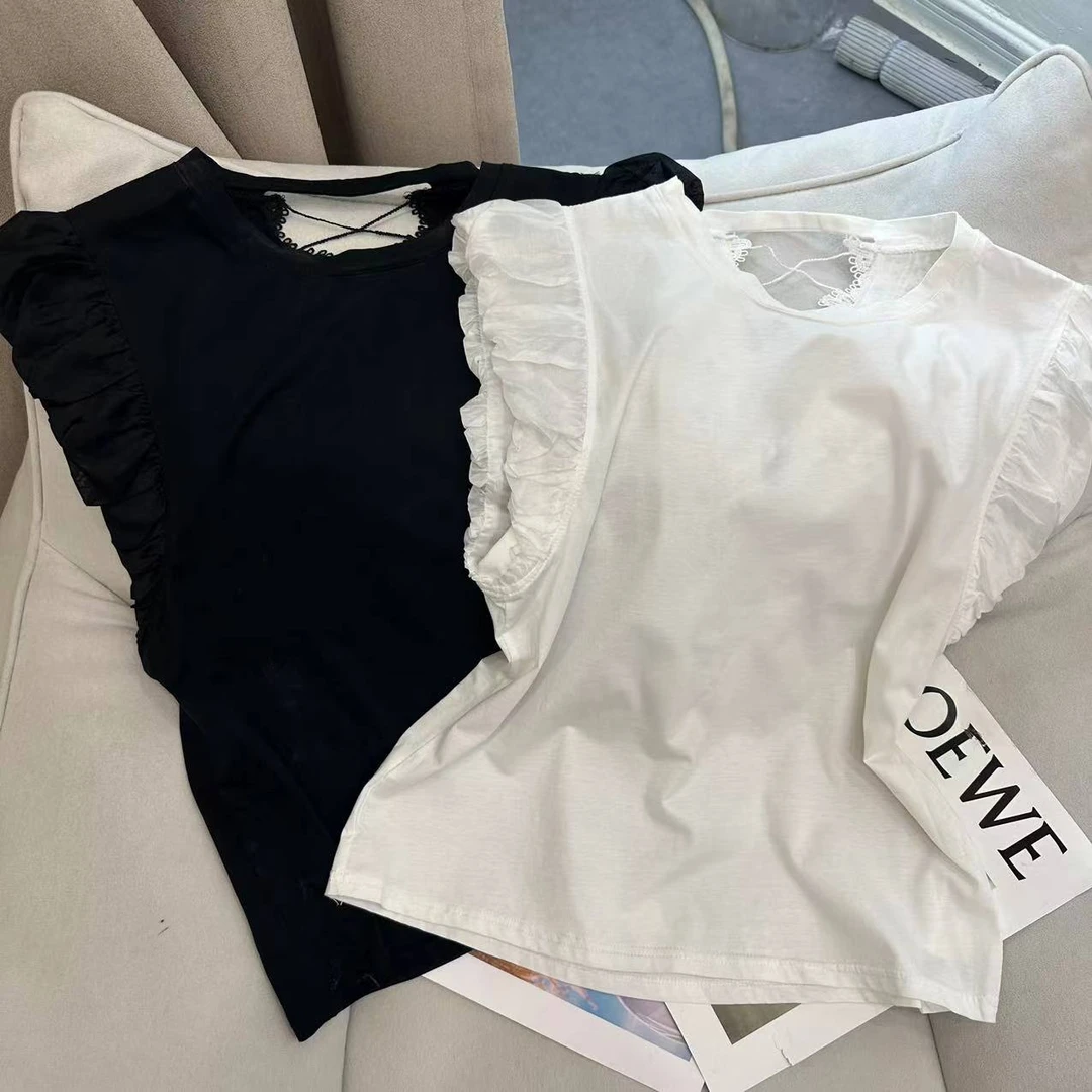 【文艺推荐】00258 新款蕾丝露背拼接花朵袖设计感时尚显瘦大方上衣