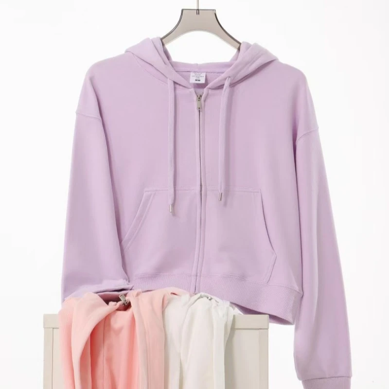 流行短款棉质连帽上衣女外套春秋季新款宽松网红辣妹小个子穿搭女