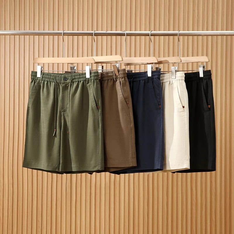 宝丫轻奢  男式老钱风休闲宽松轻盈抽绳直筒短裤K2467